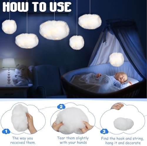 Tatuo 6 Pcs LED Cloud Hanging Decorations for Home