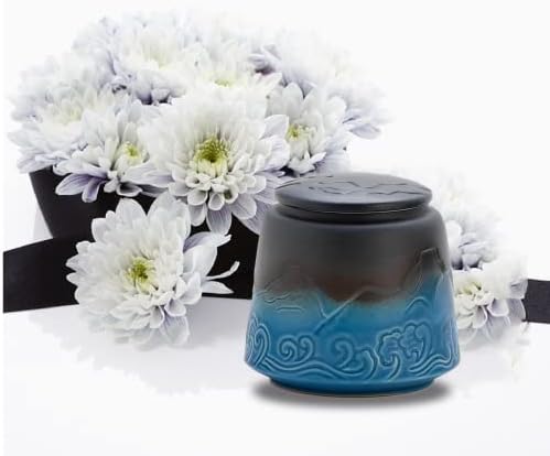 Small Urn for Human Ashes - Black Blue Gradient 33 inch Ceramic Urn