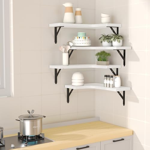 ROMGUAR CRAFT Corner Floating Shelves Set of 4 White