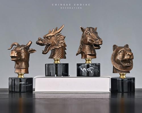 Chinese Zodiac Animal Head Sculptures with Bronze Finish and Marble Base 1
