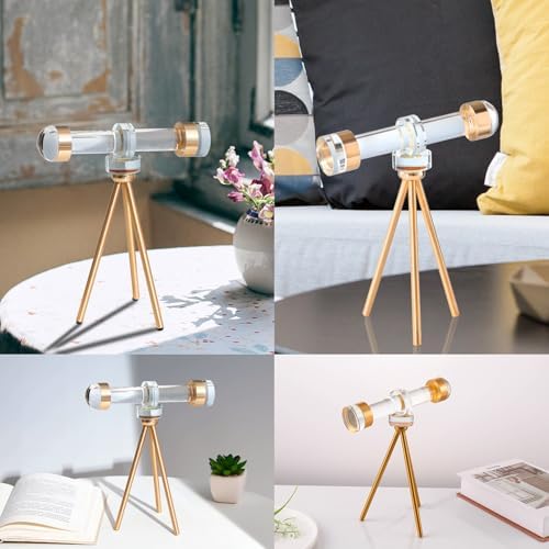 Modern Handmade Crystal Telescope with Brass Bracket Sculpture Decoration