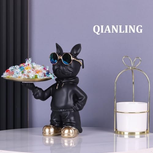 Resin Bulldog Tray Statue for Entryway Decor