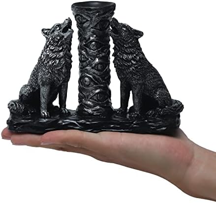 Two Silver Wolves Figurine with Crystal Base Holder
