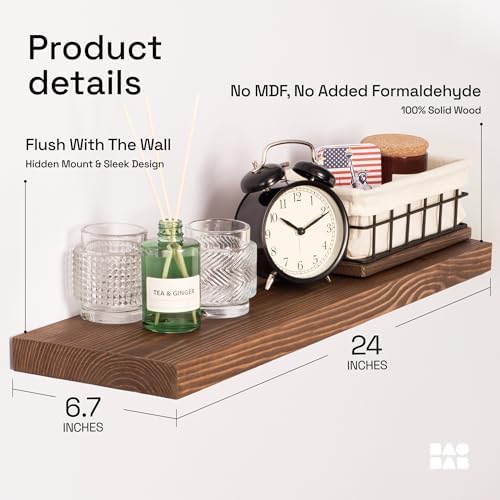 BAOBAB WORKSHOP Wood Floating Shelves Set of 2 - Rustic 24 Inch