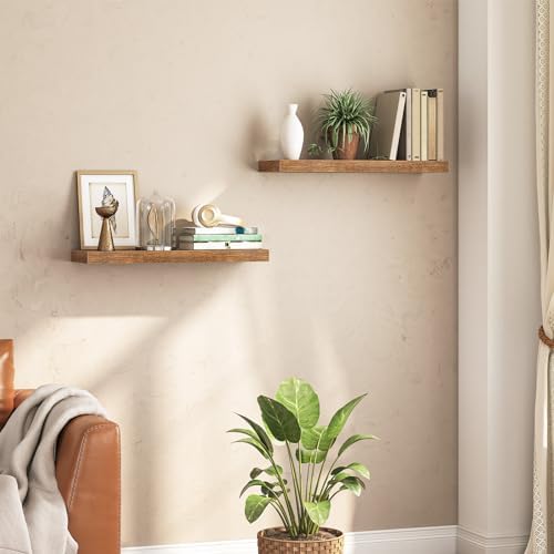 HOOBRO Floating Shelves for Wall Set of 2 315 Inch Rustic Brown