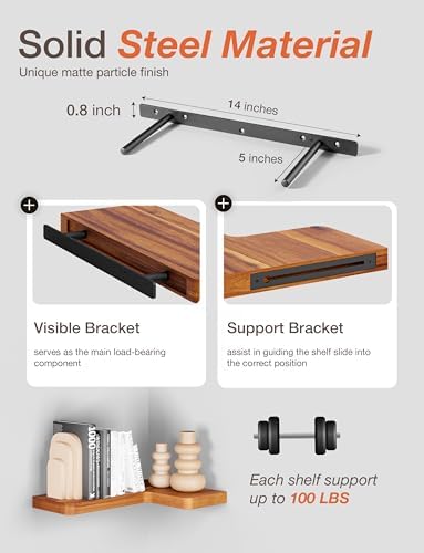 BATODA Acacia Wood Corner Floating Shelves Set 2