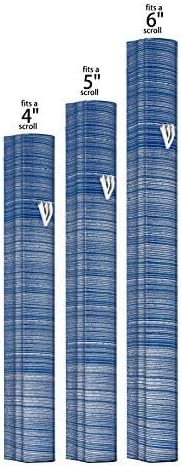 AS Mezuzah Case with 3D Painted Shin Design Blue White 5 Inches
