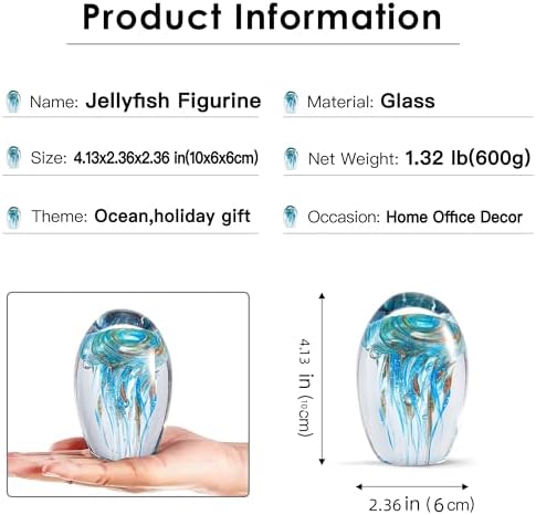 Eustuma Hand Blown Glass Jellyfish Figurine Ornament