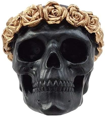 Day of the Dead Copper Rose Laurel Black Skull Figurine