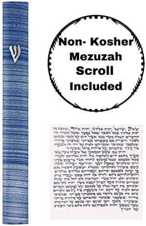 AS Mezuzah Case with 3D Painted Shin Design Blue White 5 Inches