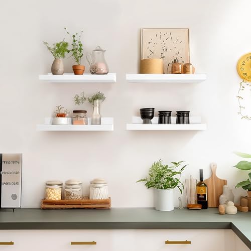 LaVie Home Floating Shelves Set of 4 White 156 Inch Wall Shelves