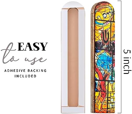 SURI Wooden Mezuzah with Non-Kosher Scroll 5 Inch Yellow Design