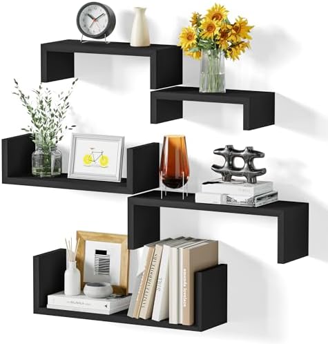 SRIWATANA Floating Wall Shelves Set of 5 Weathered Black