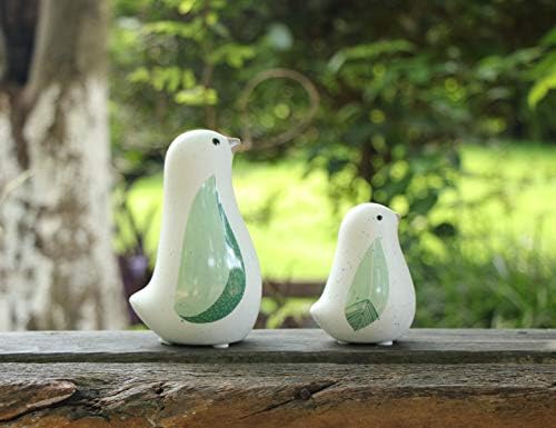 Unique Sitting Birds Figurines with Green Leaf Wings Set of 2