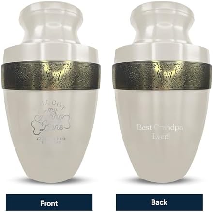 Custom Adult Cremation Urn with Funny Engraving 200 Lbs Gold Rim White