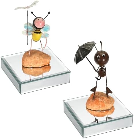 Hipiwe 2Pcs Square Mirrored Display Risers Stand