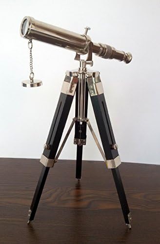 Mahira Nautical Brass Telescope Decorative Table with Wood Tripod