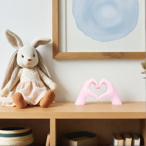 Pink Heart Hands Sculpture for Home Decor