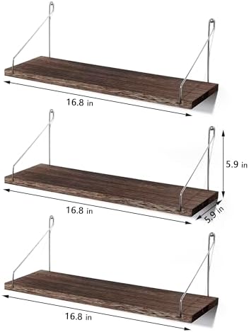MITIME Floating Shelves Set of 3 Rustic Wood Wall Storage Shelves