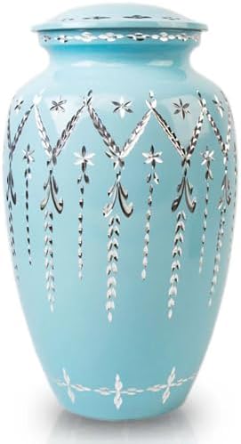 105in Metal Urn for Ashes - Hand-Crafted Blue