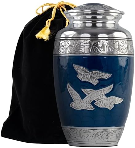 Silver Dove Cremation Urn for Human Ashes - Blue 1pc