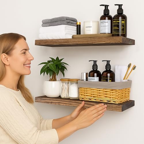 BGMG Wood Floating Shelves 24 Inch Set of 2 Walnut