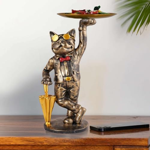 Cute Dog Sculpture with Plate for Home Decor