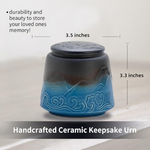 Small Urn for Human Ashes - Black Blue Gradient 33 inch Ceramic Urn