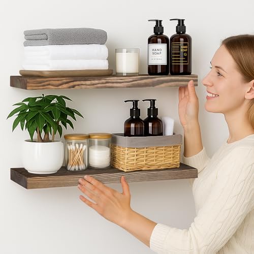 BGMG Wood Floating Shelves 24 Inch Set of 2 Walnut