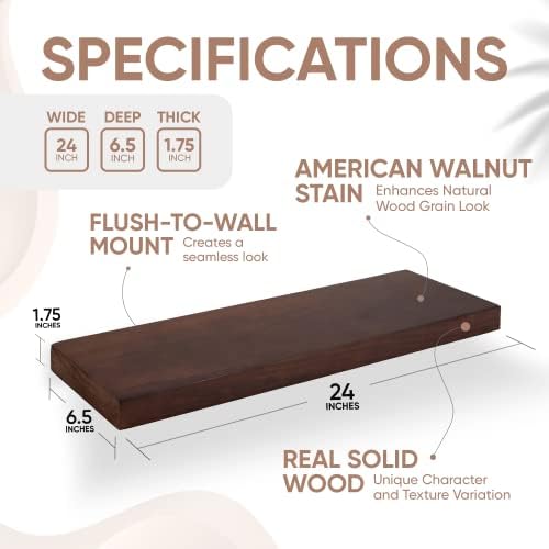 Homeforia 24 Inch Walnut Floating Shelves Set of 2