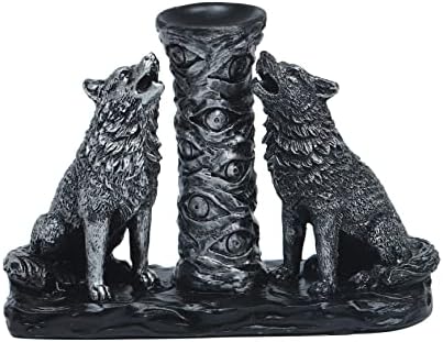 Two Silver Wolves Figurine with Crystal Base Holder