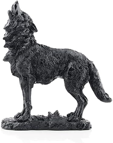 Black Howling Wolf Statue for Home Decor