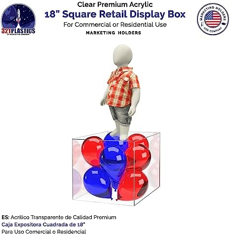 Acrylic Display Riser 18 Inch Tall Square Showcase Tower