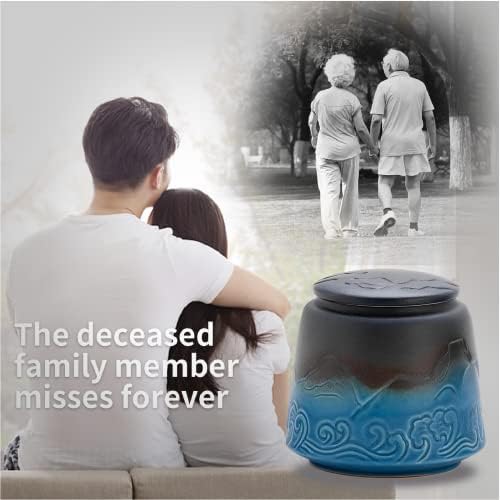 Small Urn for Human Ashes - Black Blue Gradient 33 inch Ceramic Urn