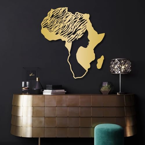 Yemwot African Woman Metal Wall Map Art - Gold 29x33 Inch