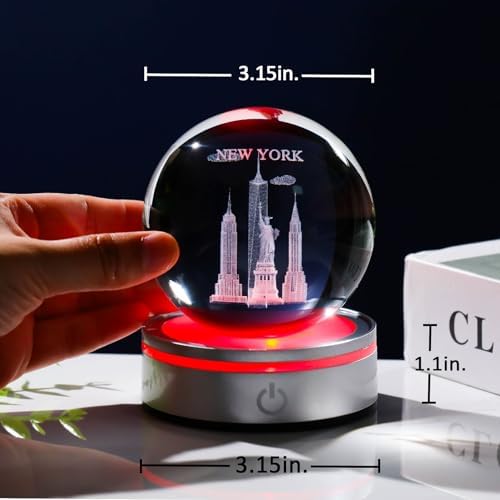 Movdyka 3D Crystal Ball Statue of Liberty Night Light Snow Globe