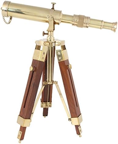 Mahira Nautical Decorative Table Telescope with Wood Tripod