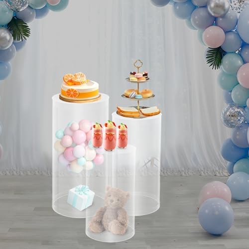 Clear Cylinder Pedestal Stands 3PCS Wedding Display
