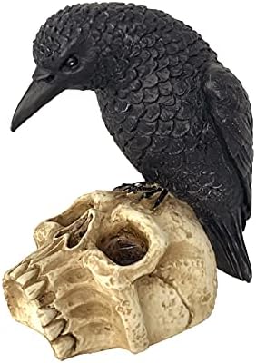 EraSpooky Gothic Crow on Skull Halloween Statue