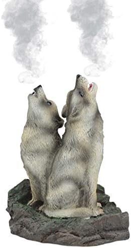 Ebros Howling Twin Gray Wolves Incense Burner Figurine