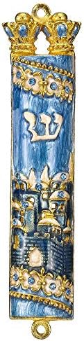 Matashi Hand Painted Mezuzah with Gold and Crystals