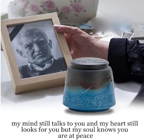 Small Urn for Human Ashes - Black Blue Gradient 33 inch Ceramic Urn