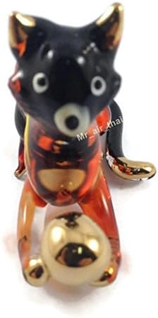 Tiny 2 Inch Black Brown Crouching Cat Figurine