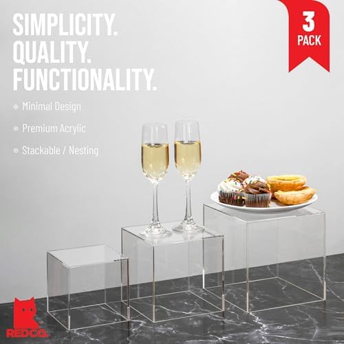 Red Co Clear Acrylic Cube Display Riser Stands 3-Pack