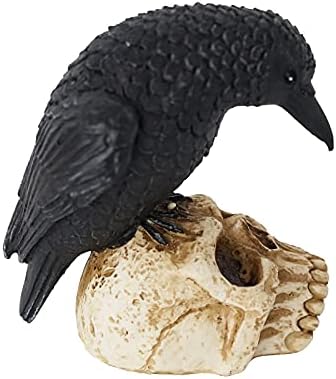 EraSpooky Gothic Crow on Skull Halloween Statue