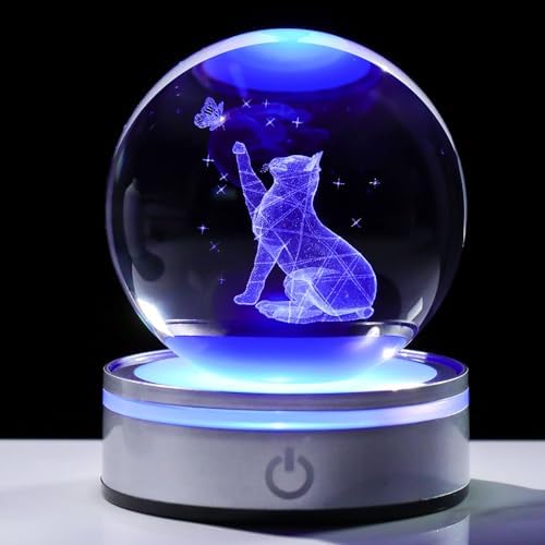 3D Crystal Cat Ball Home Decor Night Light Gift