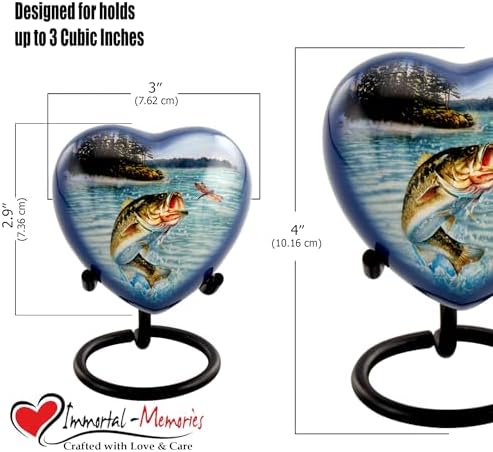 Bass Fishing Urn for Human Ashes - Handcrafted Cremation Urn with Velvet Case