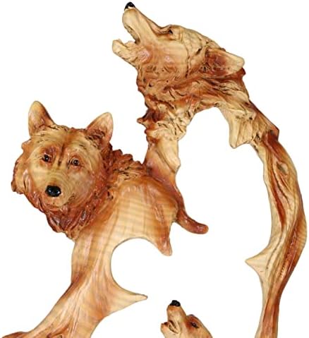 Ebros Gift Nature Rustic Faux Wood Howling Wolf Family Sculpture