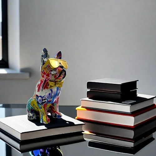 Colorful Art French Bulldog with Sunglasses Statue
