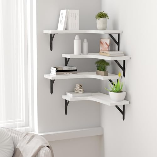 ROMGUAR CRAFT Corner Floating Shelves Set of 4 White